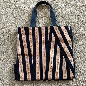 Victoria Secret Striped Light Pink & Black Overnight Tote Bag EUC